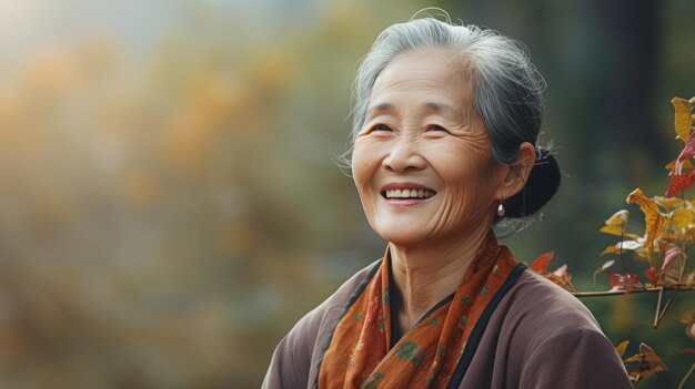사진 미소 짓는 아시아 성숙한 여성