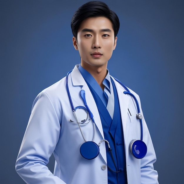 Азиатские мужчины-врачи носят униформу врача синего цвета
