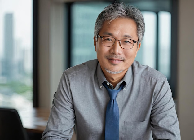 Asian middleaged businessman in his office