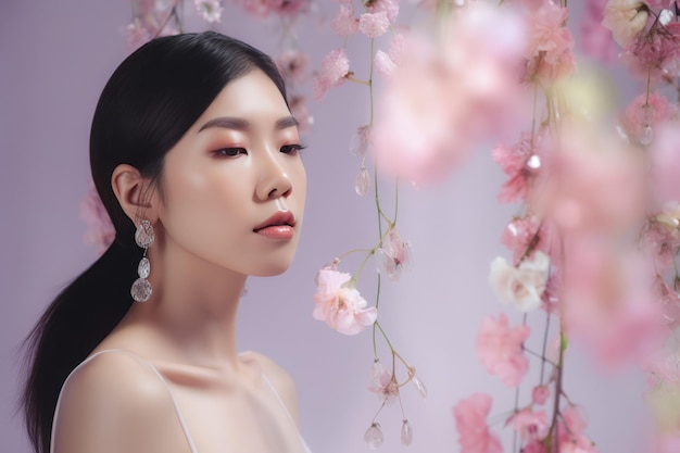 Photo asian model earrings skin face generate ai