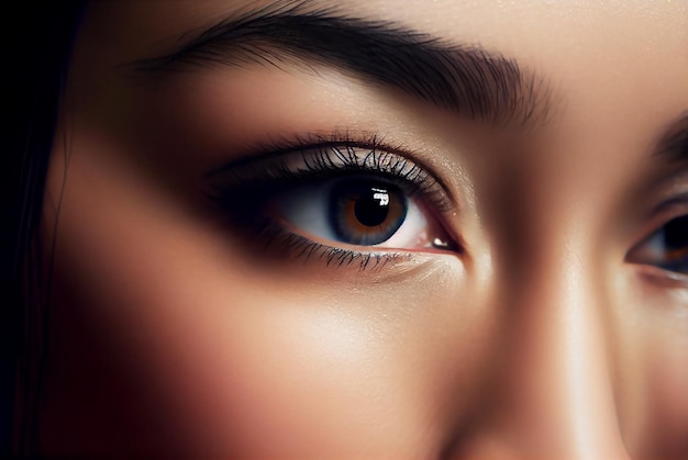 Asian model eye closeup with long eyelashes