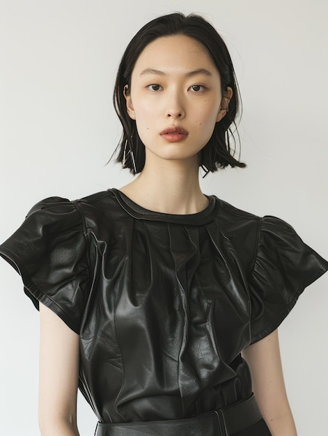 Photo asian model is wearing a leather top