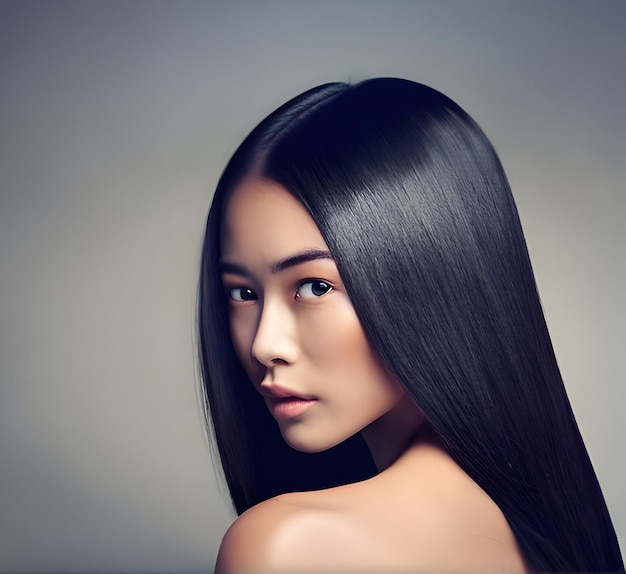 asian model long black hair