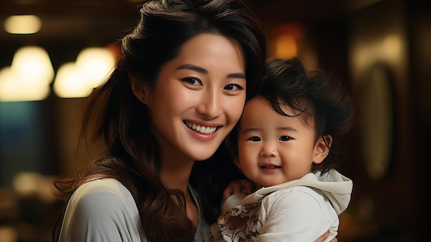 アジア人の母親と子供