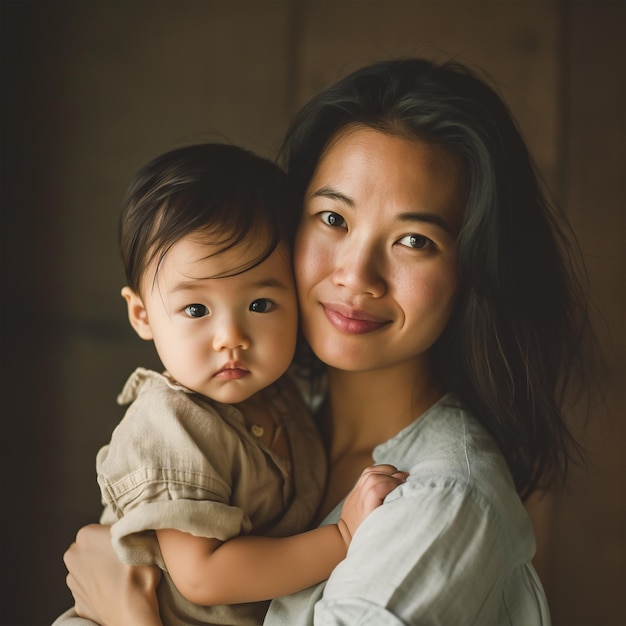 アジア人の母と子