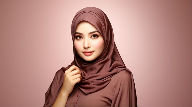 asian muslim hijab model on solid background