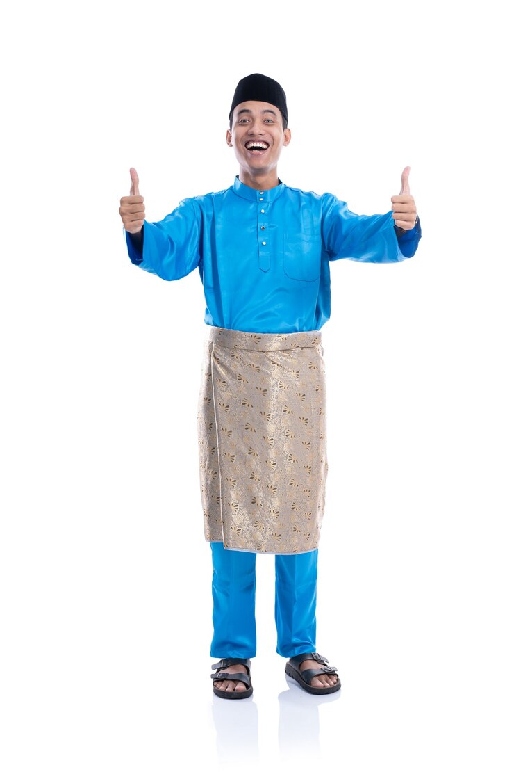Photo asian muslim male portrait showing thumbs up