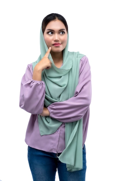 Asian Muslim woman in a headscarf with a cheerful expression