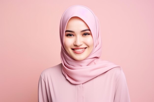 Asian muslim woman isolated pink background