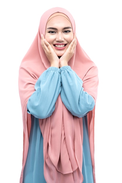 Asian Muslim woman in veil with cheerful expression