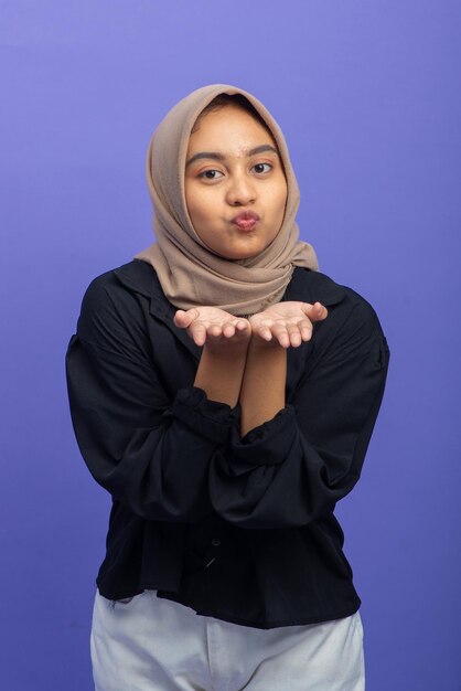 Asian Muslim Woman with Happy Gesture Isolated