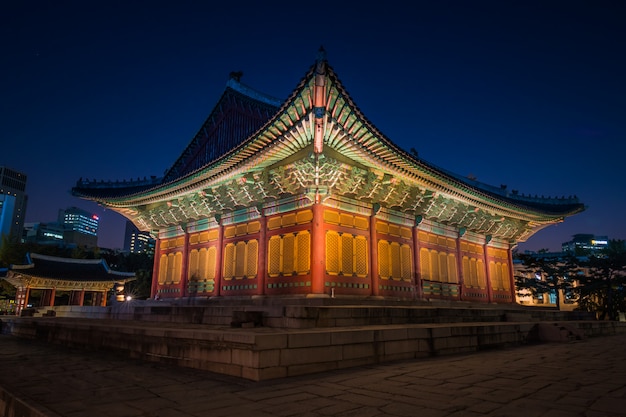 Asian national palace in night time. Palace in Seoul