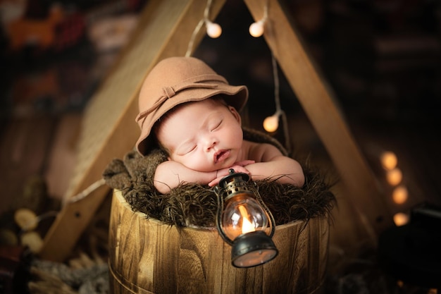 Asian newborn baby sleeping