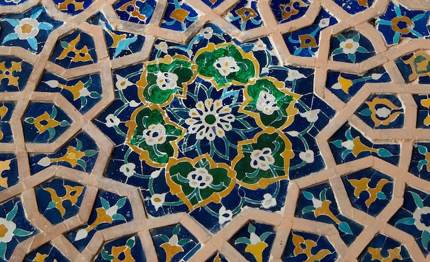 Asian old ceramic mosaic. elements of oriental ornament on ceramic tiles