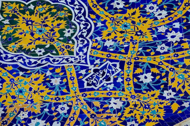 Asian old ceramic mosaic. elements of oriental ornament on ceramic tiles