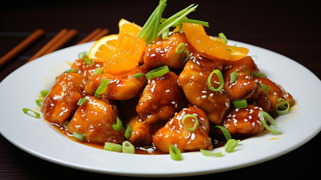 Asian orange chicken with green onions