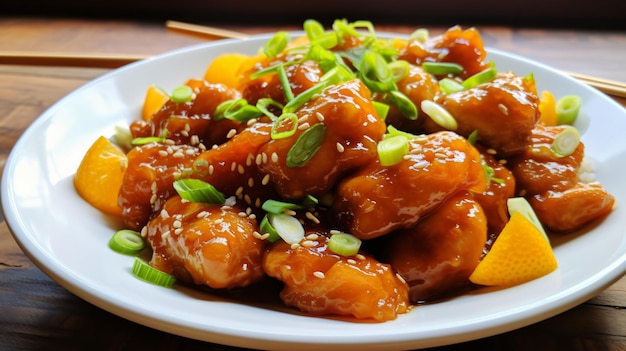 Asian orange chicken with green onions