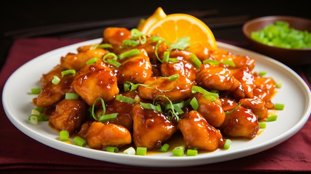 Asian orange chicken with green onions