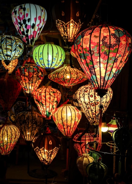 Asian oriental lanterns lighted up