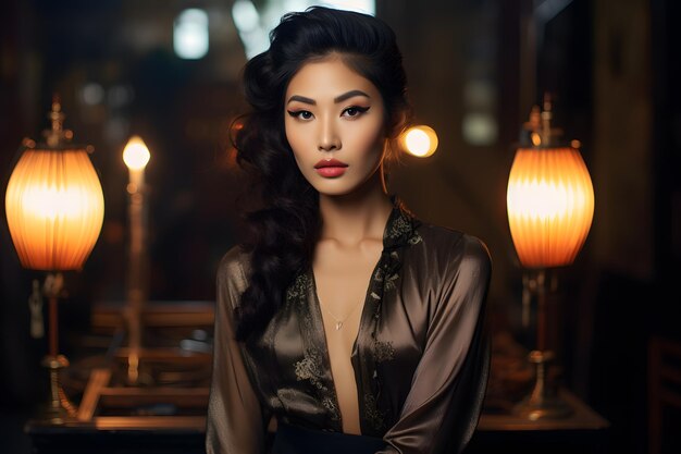 Photo asian oriental model posing studio lighting