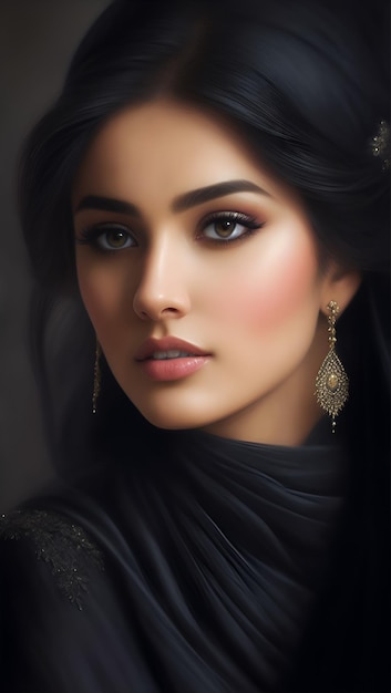 Asian Pakistani Beautiful Teenage Girl With Black Dress AI Generative