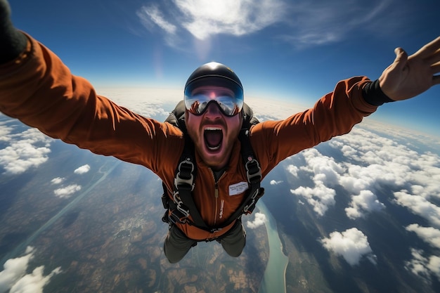 Photo asian person skydiving with parachute ai