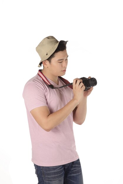 Asian photographer taking image