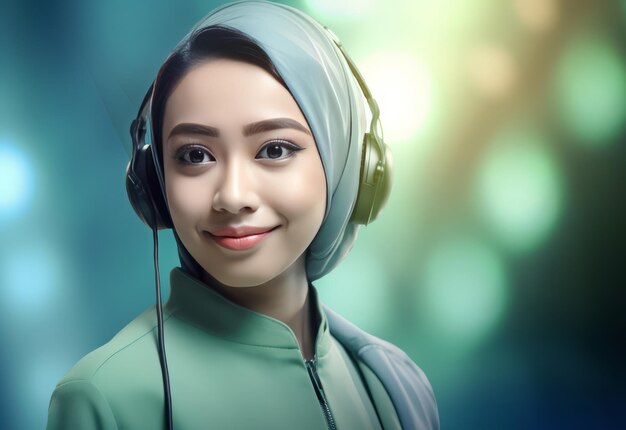 Asian saleswomen on call center