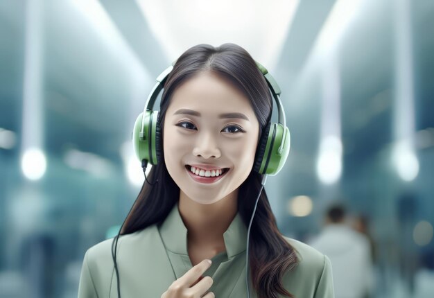 Asian saleswomen on call center