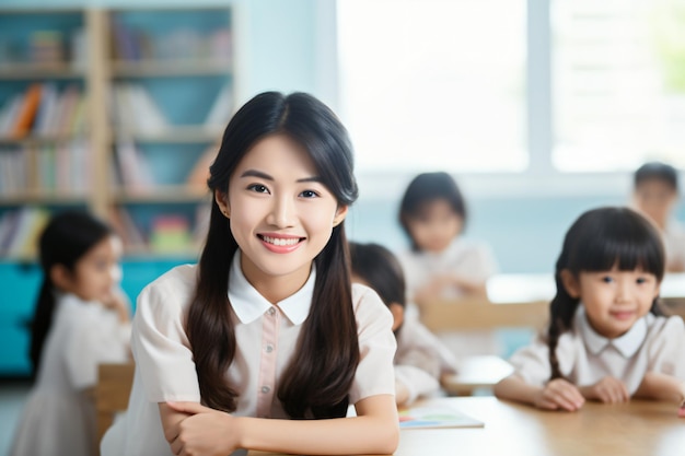 Азиатская школа красивые азиатские учителя и студенты в классе