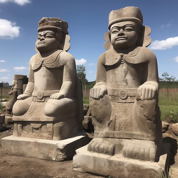 Asian sculptures stone idols mythical gods closeup