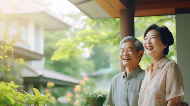 사진 아시아 사람 연장자 한 쌍, 미소, 카메라에, 가족, 성숙한 한 쌍, 초상