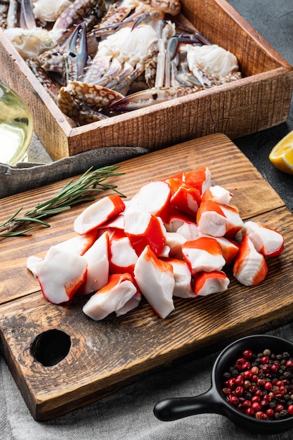 Asian snack surimi set, on gray background