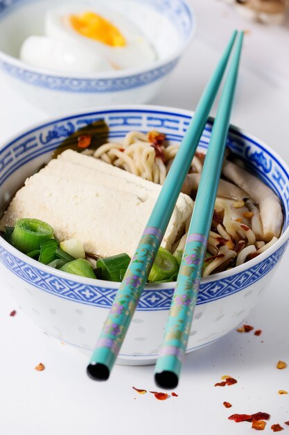 Asian soup ramen with feta cheese