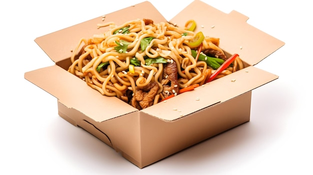 Asian stirfry noodles in a takeaway box