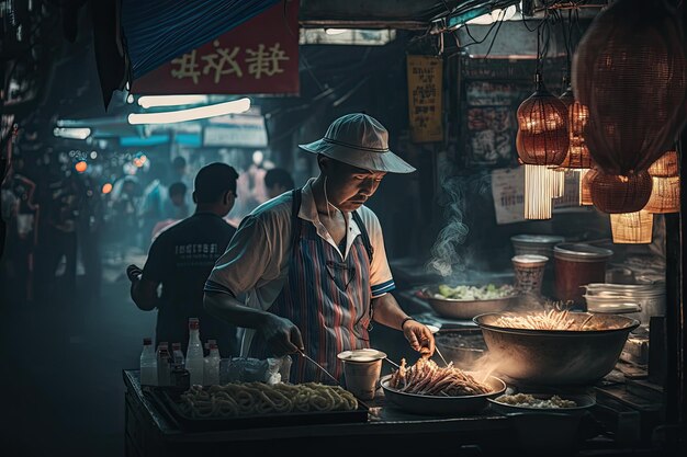 도시 거리에서 아시아 거리 음식 요리