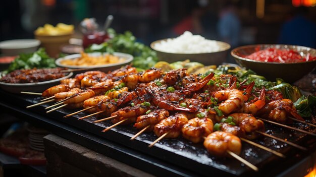 Premium AI Image | Asian Street Food A vibrant street food scene feat