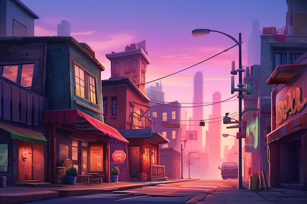 Asian street at night illustration