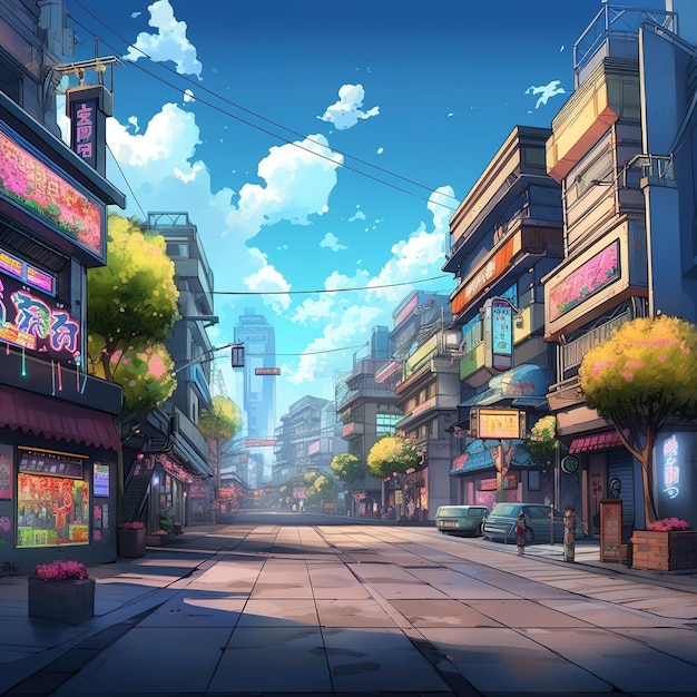 Asian street at night illustration