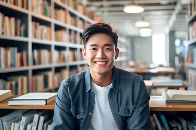 азиатский студент в библиотеке