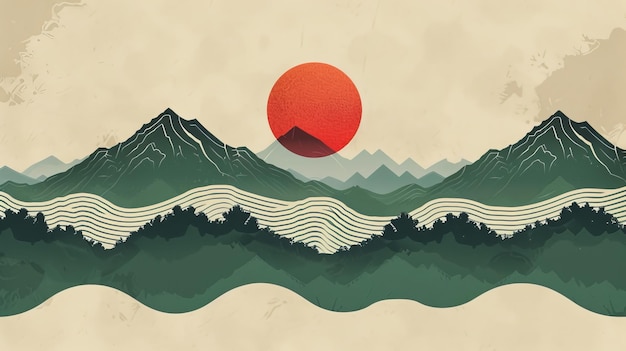 In Asian style a landscape pattern of Japanese waves is combined with an abstract template of a geometric pattern