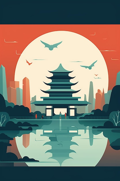 Asian style poster flat illustration AI Generated illustration