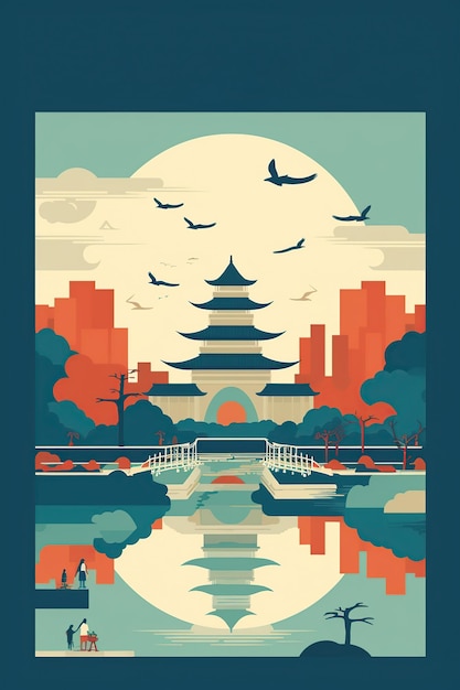 Asian style poster flat illustration AI Generated illustration