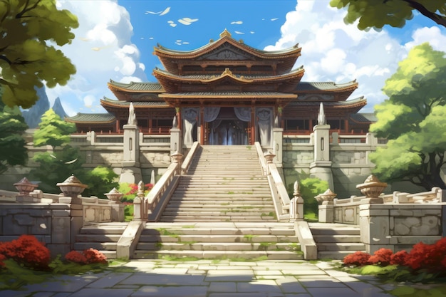 Asian temple view anime visual novel game Japan religion Generate Ai