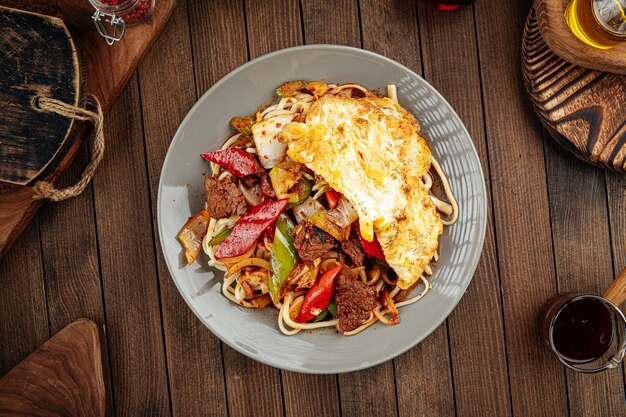 Asian uyghur dish guiru lagman noodles