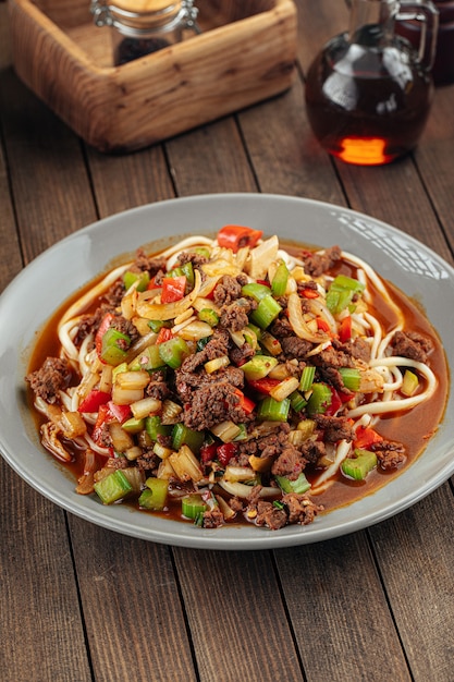 Asian uyghur dish suiru lagman noodles