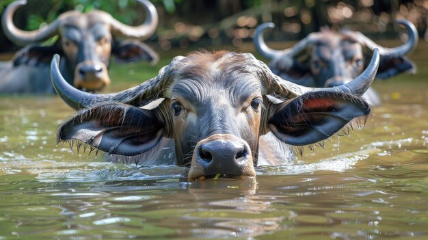 写真 タイ の 湖 に いる アジア の 水牛