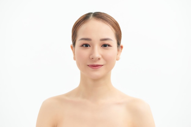 Asian woman beauty face healthy skin white background with natural makeup Spa concept