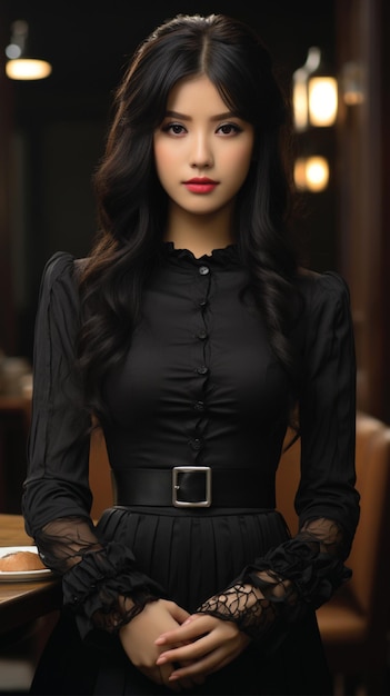 asian woman black dress