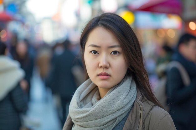 asian woman on a busy pedestrian street